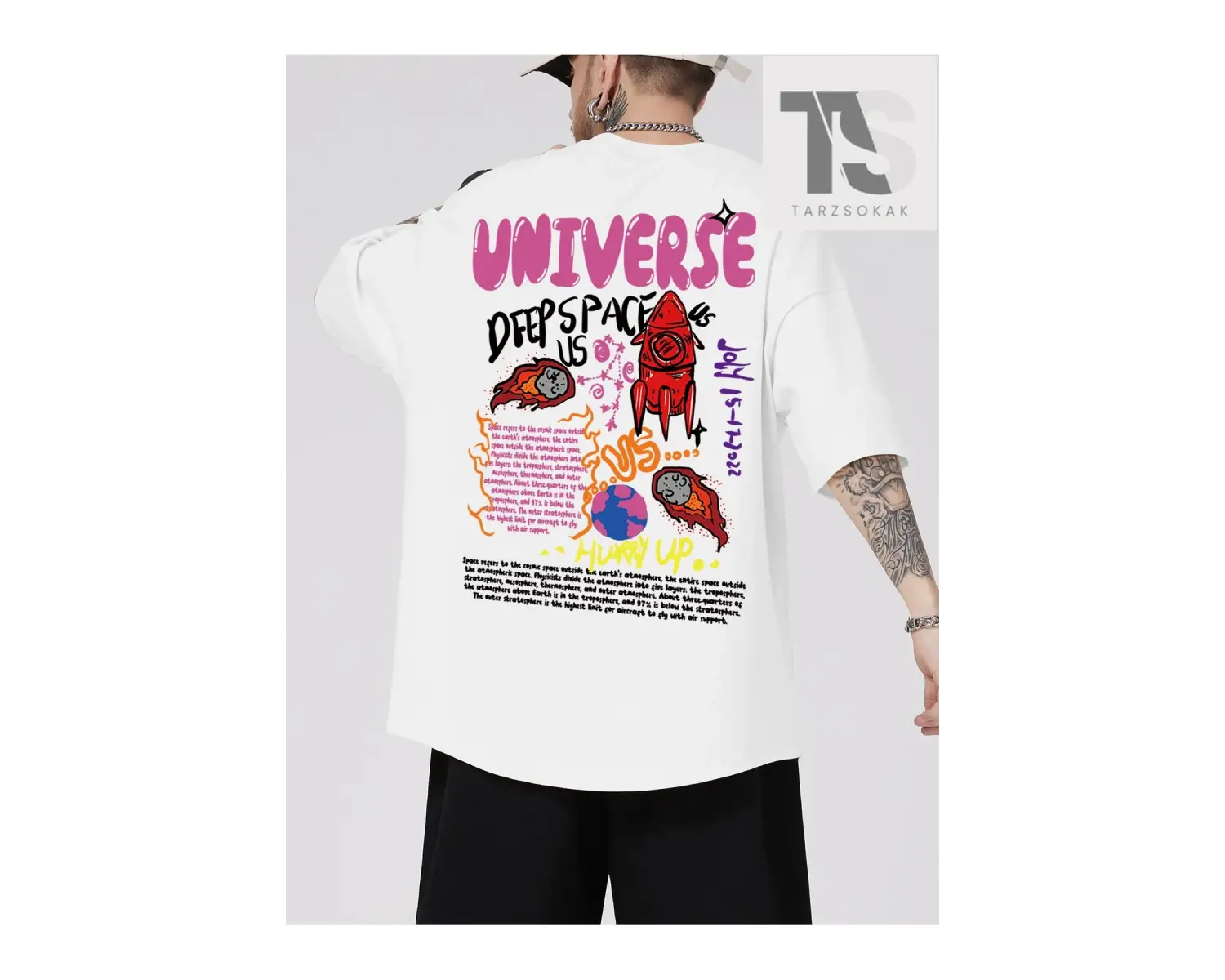 Street Life Erkek Sloganlı ve Karikatür Grafikli Tişört