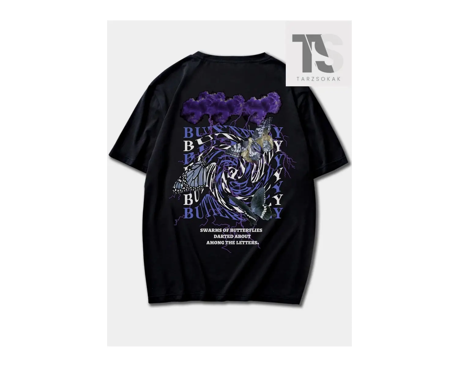 Street Life Erkek Sloganlı ve Kelebek Baskılı Tişört