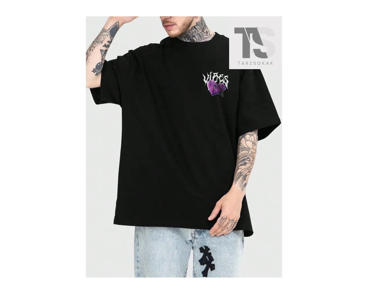 Street Life Erkek Yuvarlak Yaka Kısa Kollu Yazılı ve Kalpli Tişört