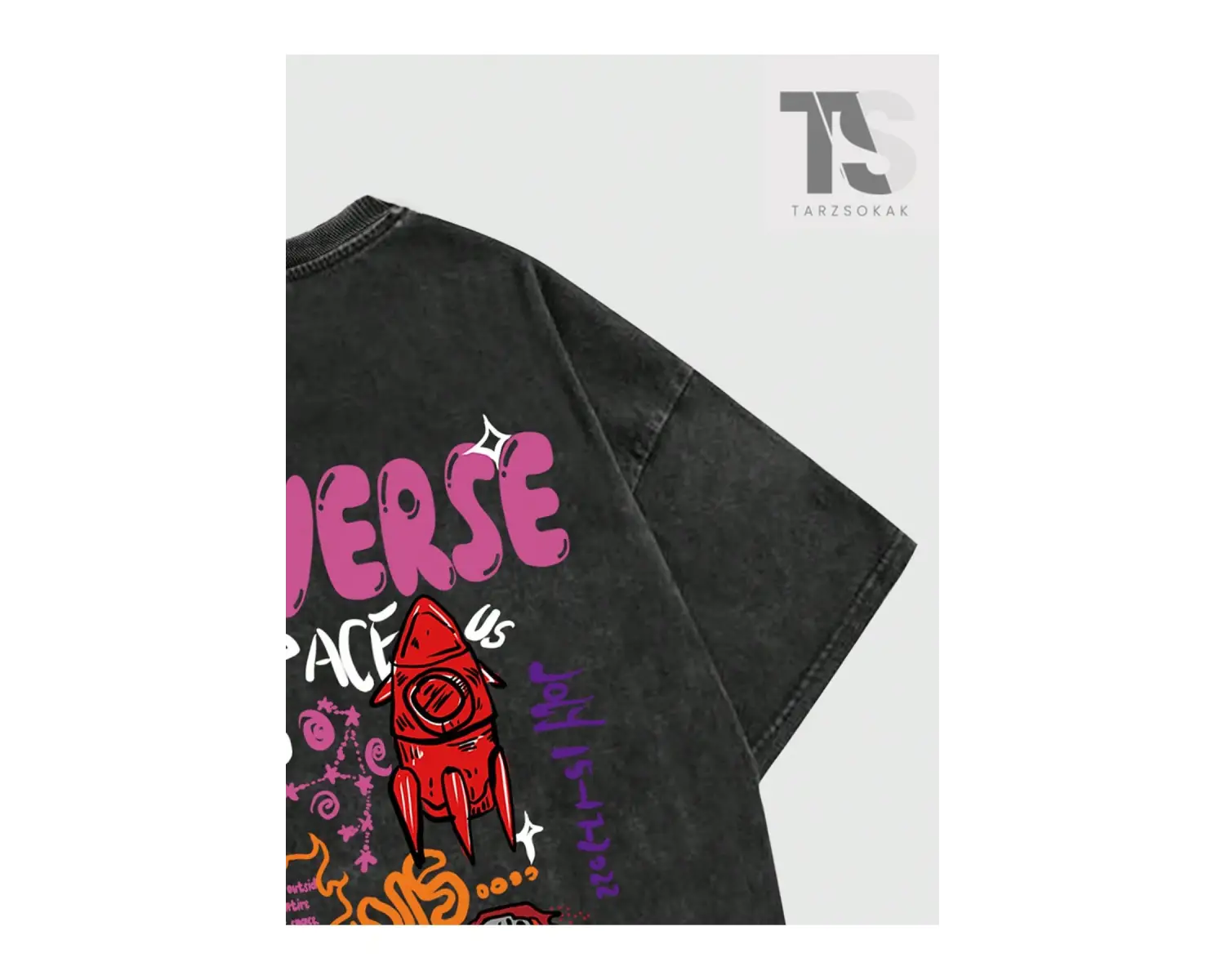 Street Life Erkekler Renkli Graffiti Baskı Ve Boyalı Mektup Tişört