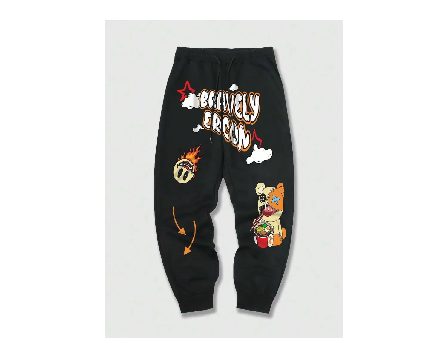 Street Life Guys Cartoon & Letter Graphic Drawstring Waist Eşofman Altı