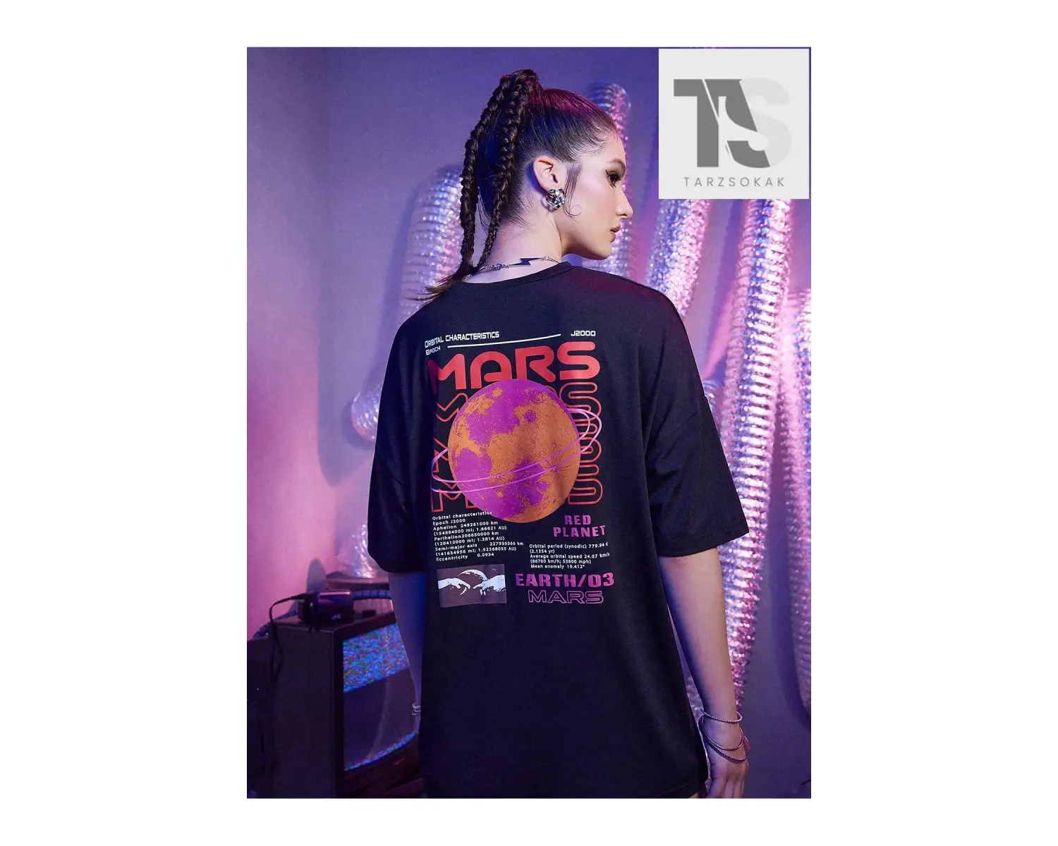 Street Life Letter Planet Grafik Büyük Boy Tişört