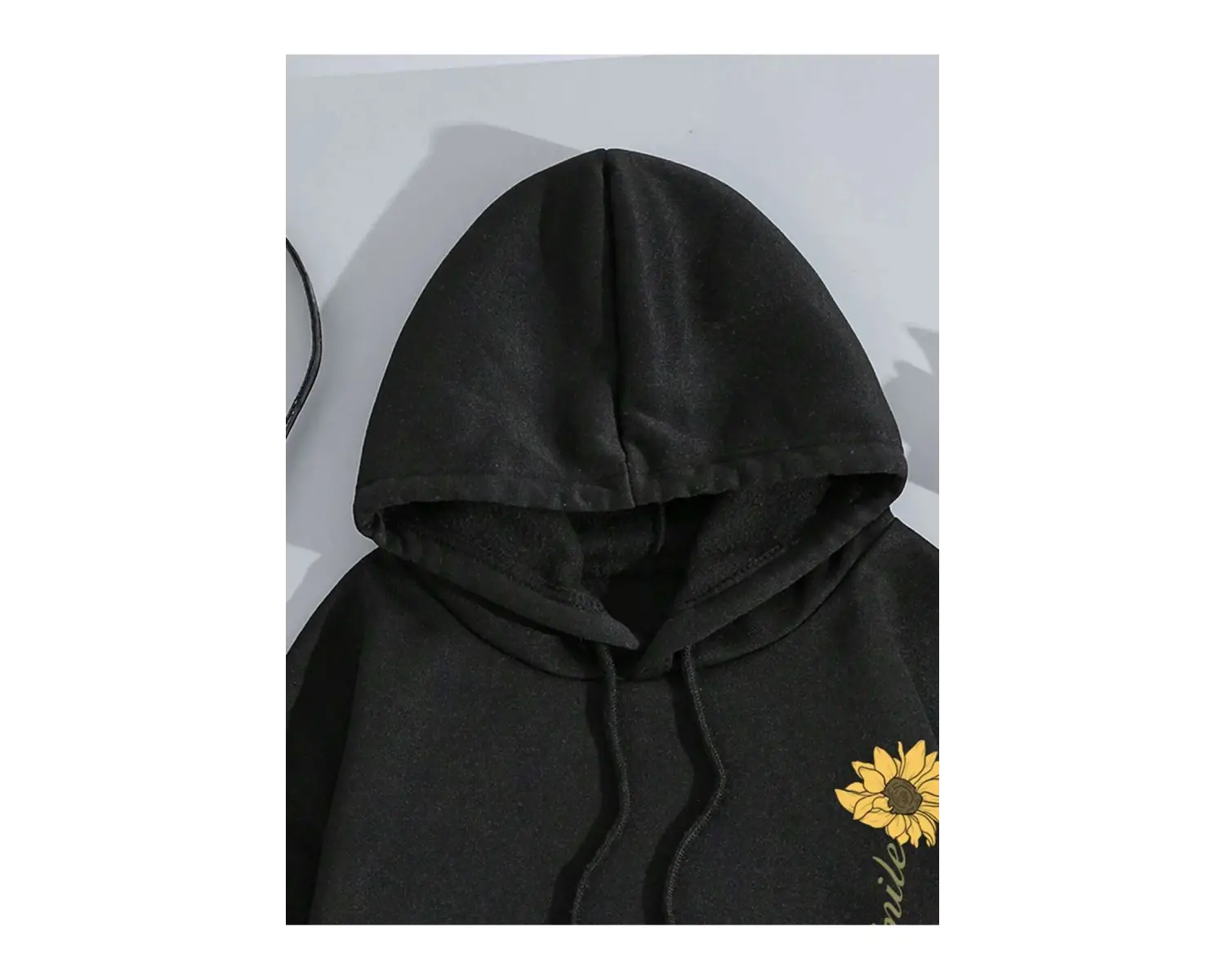 Sunflower Print Kangaroo Pocket Drawstring Hoodie Siyah