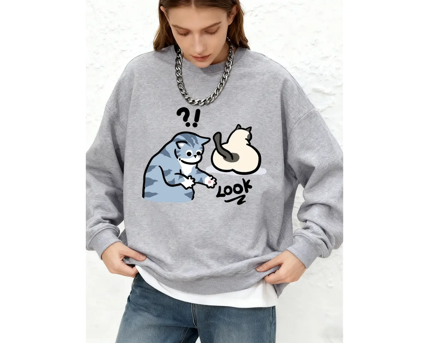 Şüpheli Karikatür Kedi Baskılı Sweatshirt Kadın Günlük Jogger Sıcak Kapüşonlu Sweatshirt Yuva