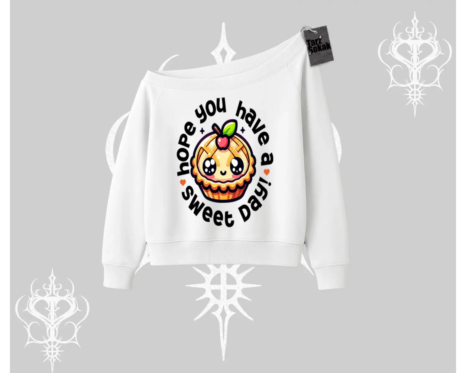 Sweet Day Cupcake Baskılı Kayık Yaka Sweatshirt