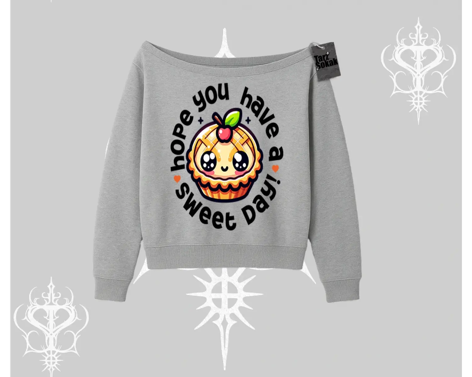 Sweet Day Cupcake Baskılı Kayık Yaka Sweatshirt