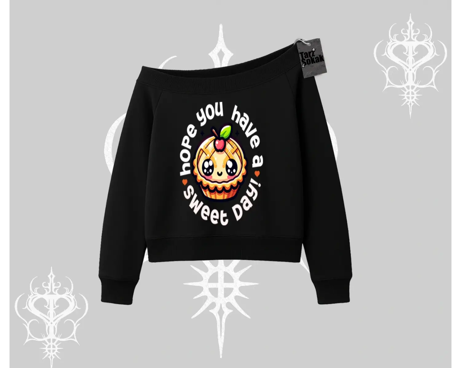 Sweet Day Cupcake Baskılı Kayık Yaka Sweatshirt