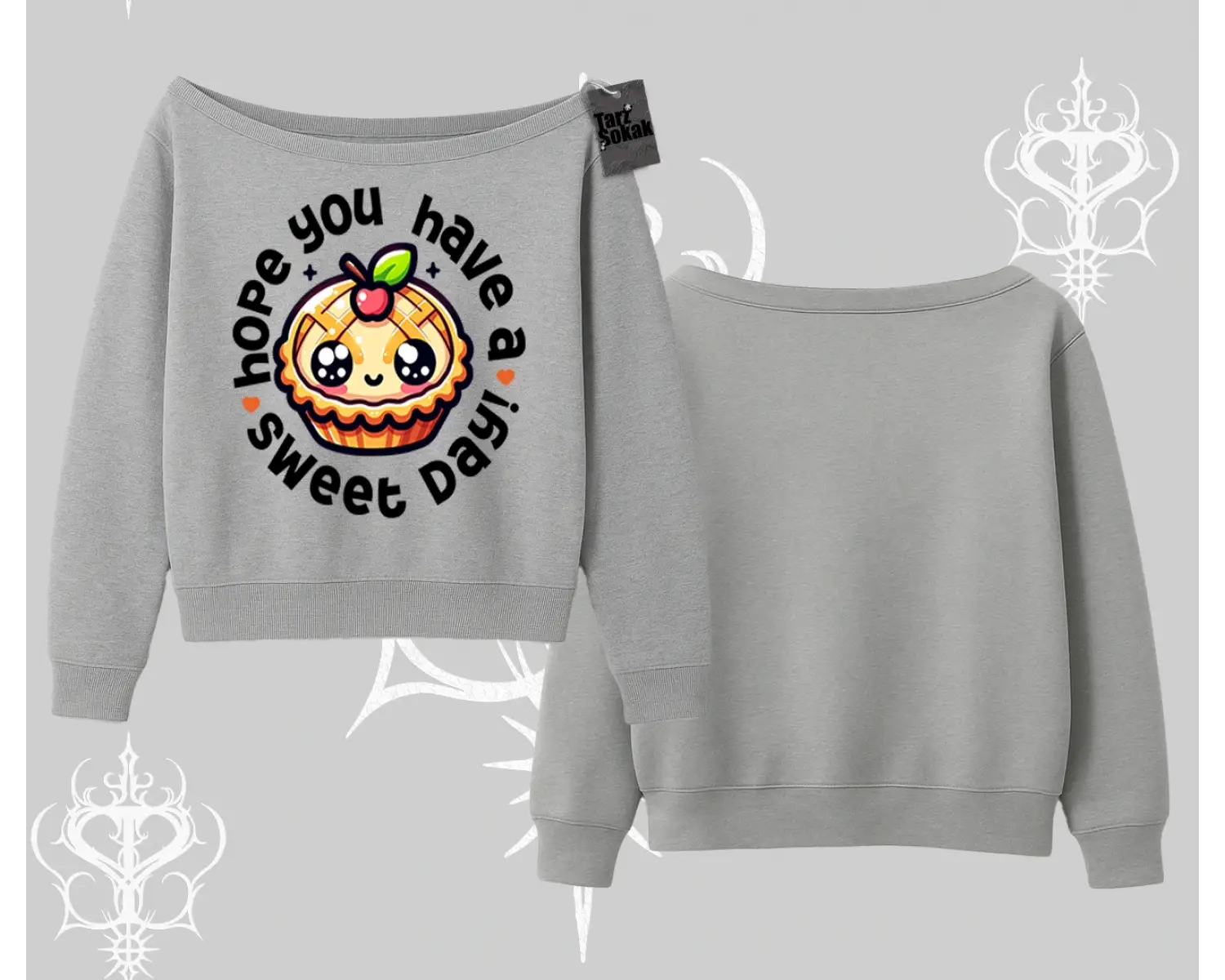 Sweet Day Cupcake Baskılı Kayık Yaka Sweatshirt