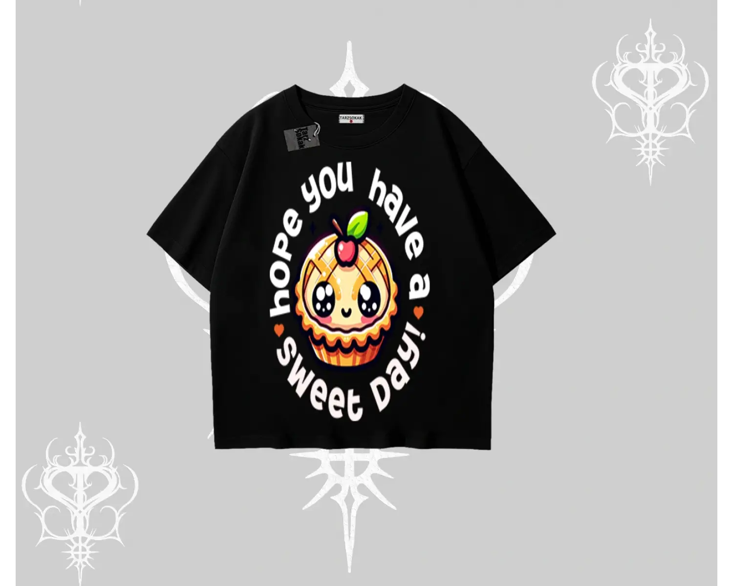 Sweet Day Cupcake Baskılı Oversize Tshirt