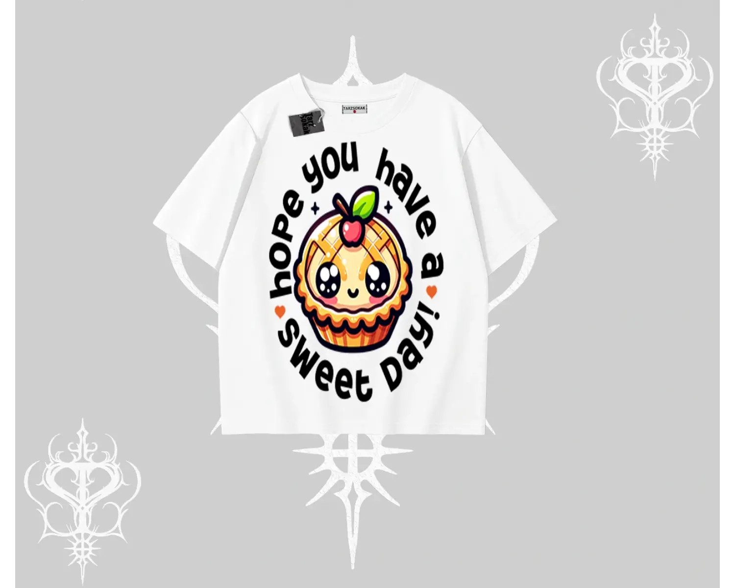 Sweet Day Cupcake Baskılı Oversize Tshirt