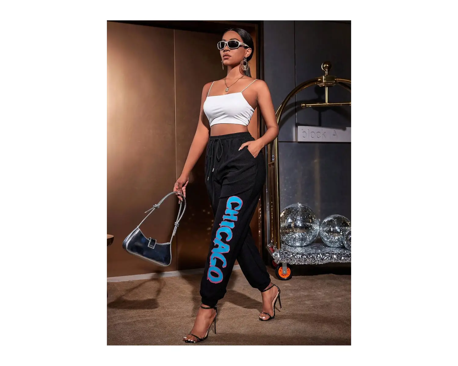 SXY Letter Graphic Drawstring Waist 4 Mevsim Eşofman