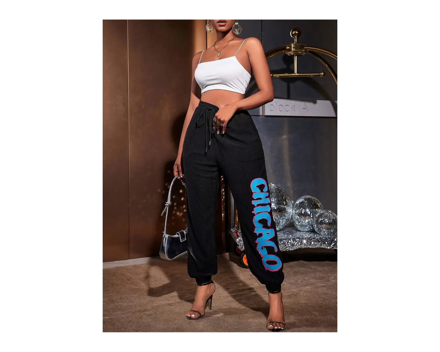 SXY Letter Graphic Drawstring Waist 4 Mevsim Eşofman