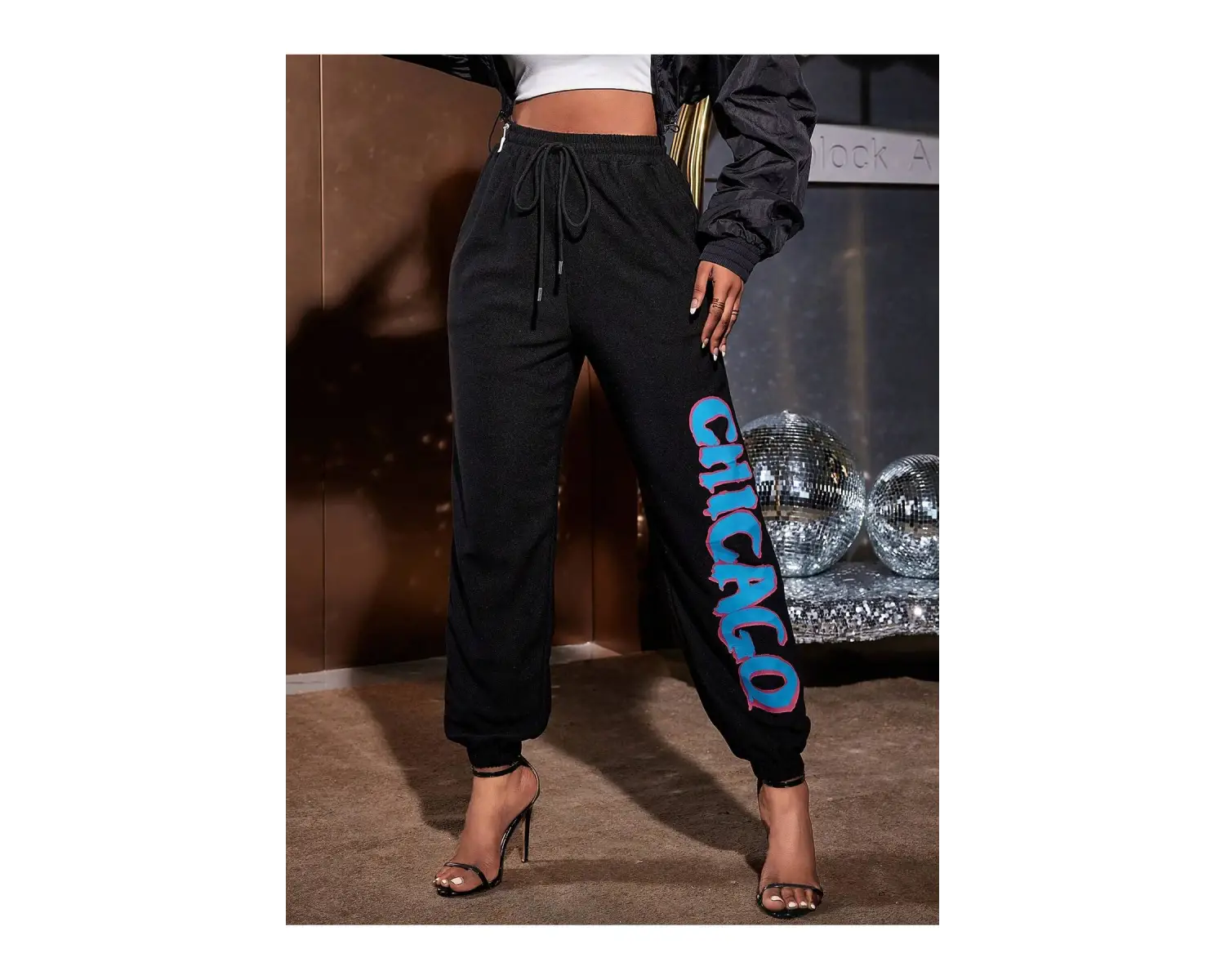 SXY Letter Graphic Drawstring Waist 4 Mevsim Eşofman