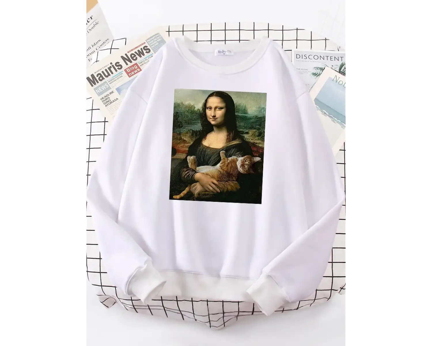 T shirt Mona Lisa sarılma kedi Kawaii kadın Hoodies moda rahat Hoodie boy gevşek tişörtü sıca