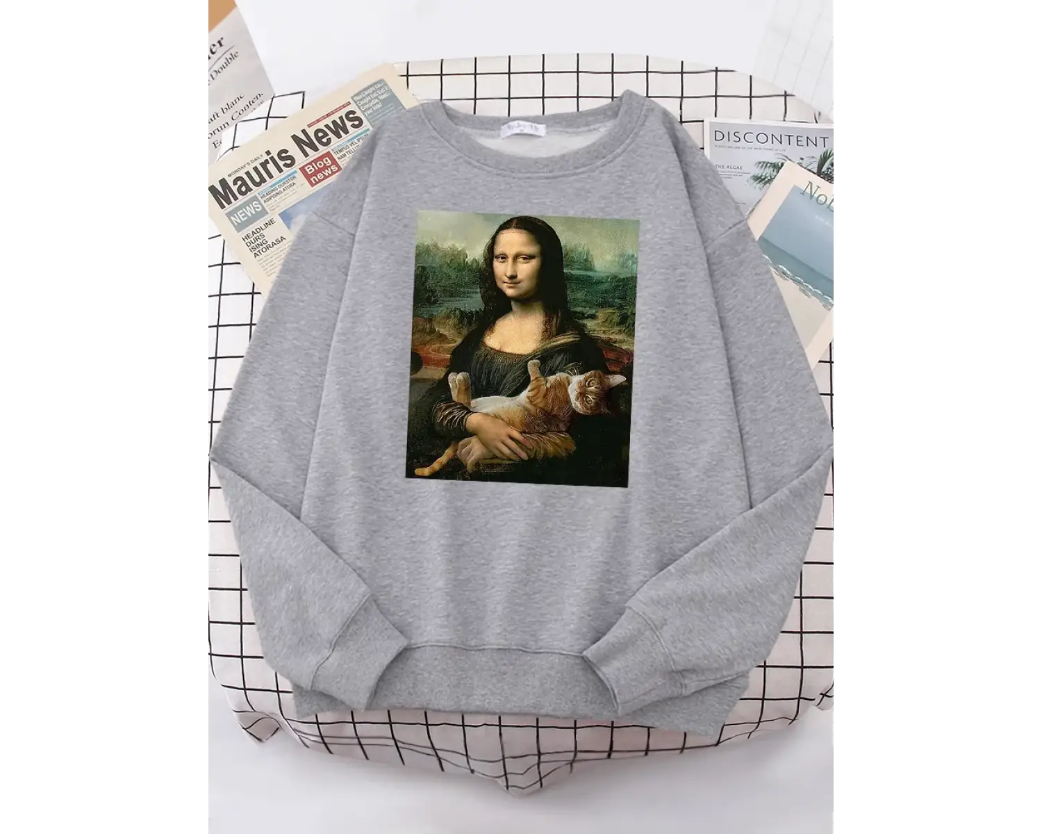 T shirt Mona Lisa sarılma kedi Kawaii kadın Hoodies moda rahat Hoodie boy gevşek tişörtü sıca