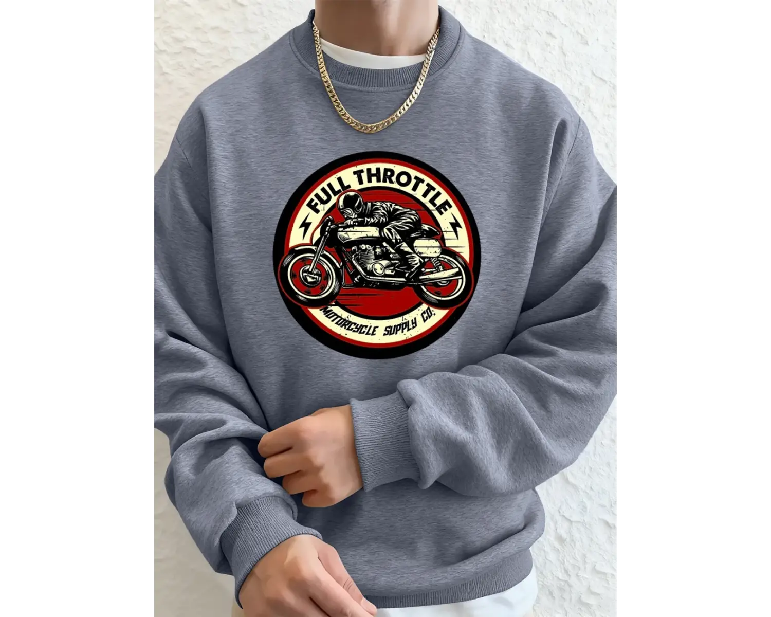 Tam Gazlı Motosiklet Baskılı Erkek Kapüşonlu Üstü Sonbahar Bisiklet Yaka Sweatshirt Temel Pol