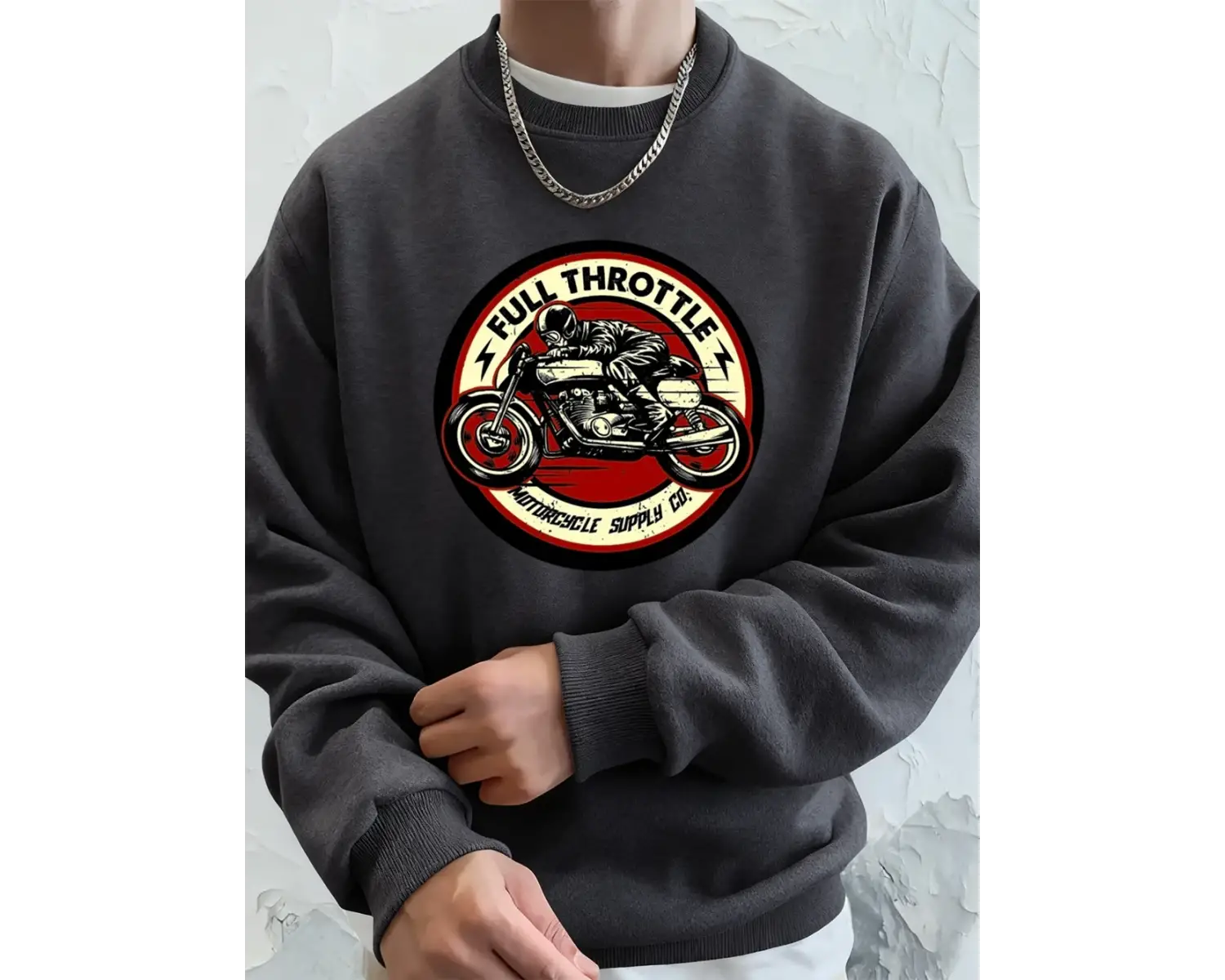 Tam Gazlı Motosiklet Baskılı Erkek Kapüşonlu Üstü Sonbahar Bisiklet Yaka Sweatshirt Temel Pol