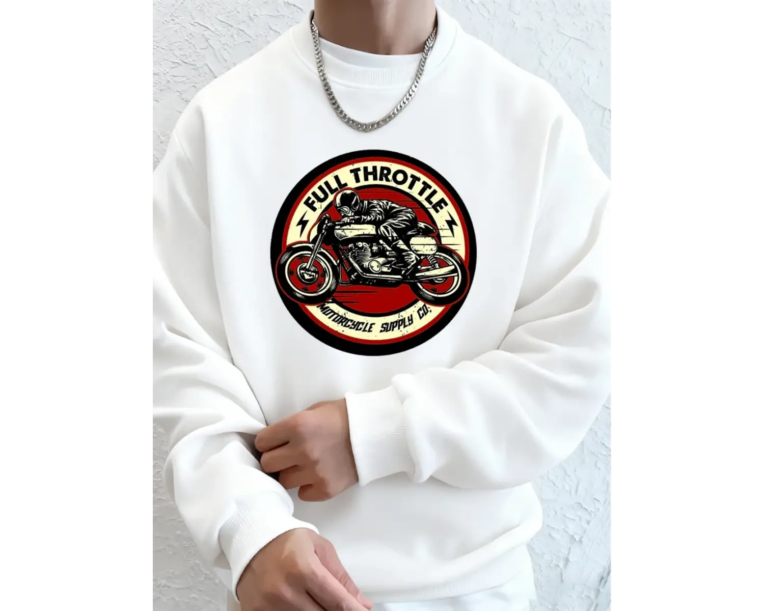 Tam Gazlı Motosiklet Baskılı Erkek Kapüşonlu Üstü Sonbahar Bisiklet Yaka Sweatshirt Temel Pol