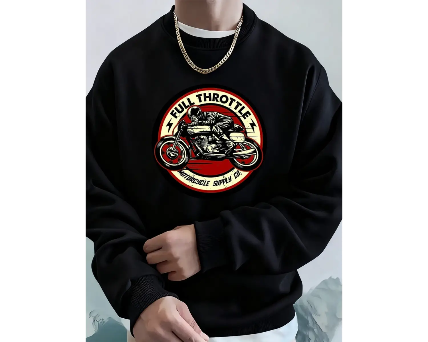 Tam Gazlı Motosiklet Baskılı Erkek Kapüşonlu Üstü Sonbahar Bisiklet Yaka Sweatshirt Temel Pol