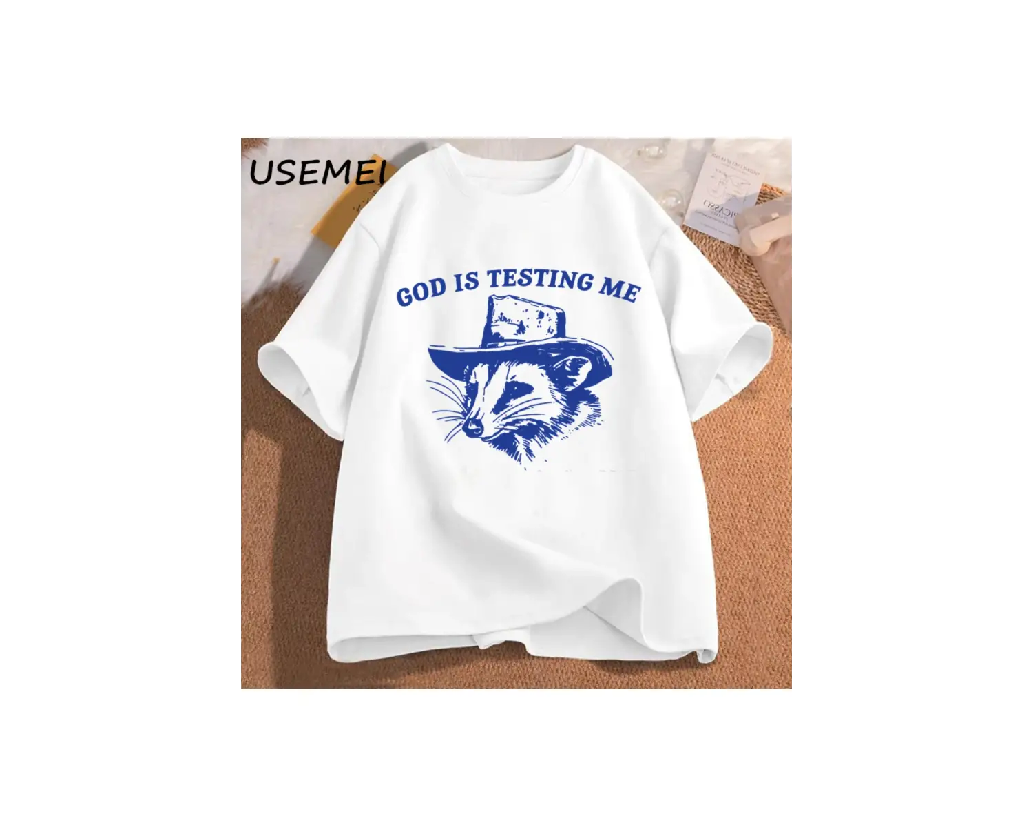 Tanrı beni test ediyor ve ben % erkek tişörtü komik pamuk iğneleme giyim Meme grafik Tee kısa 2955