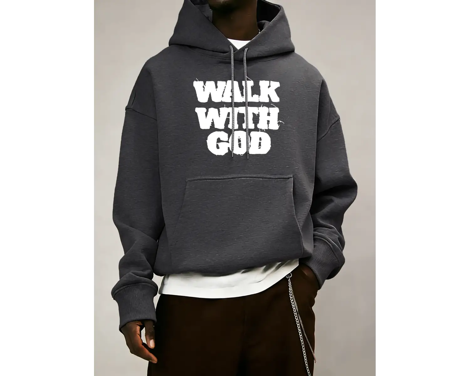 Tanrının Yüzüklüleriyle Yürümek Baskılı Erkek Sokak Modası Kapüşonlu Üst Yumuşak Sonbahar So