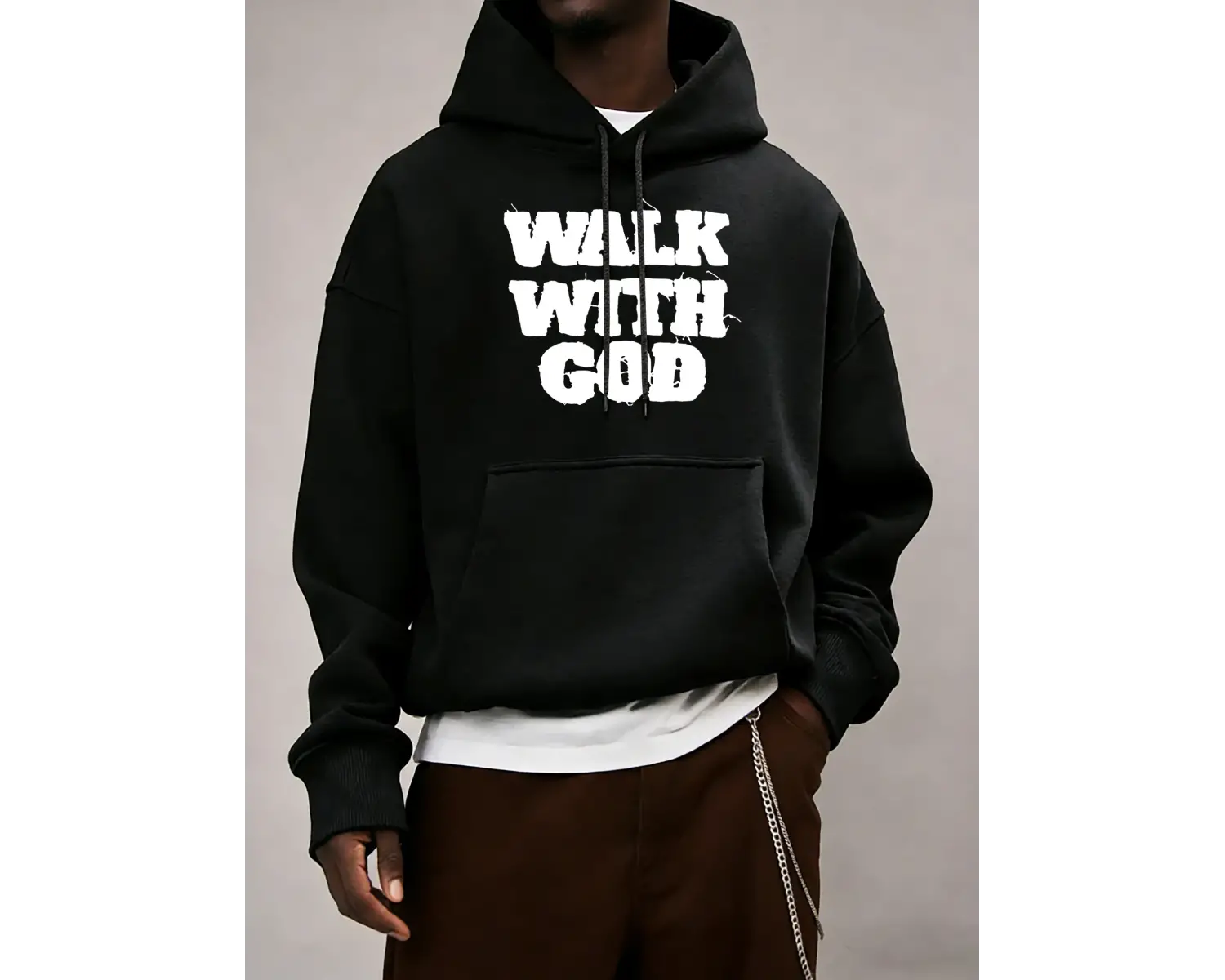 Tanrının Yüzüklüleriyle Yürümek Baskılı Erkek Sokak Modası Kapüşonlu Üst Yumuşak Sonbahar So