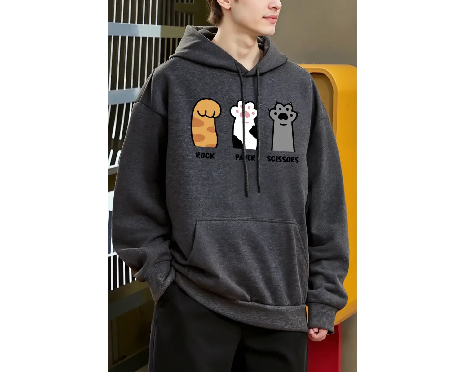 Taş Kağıt Makas Kedi Pençeleri Tasarım Erkekler Hoody Cep Rahat Kapüşonlular Moda Sonbahar Ka