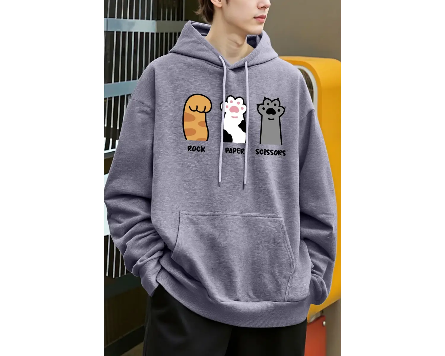 Taş Kağıt Makas Kedi Pençeleri Tasarım Erkekler Hoody Cep Rahat Kapüşonlular Moda Sonbahar Ka