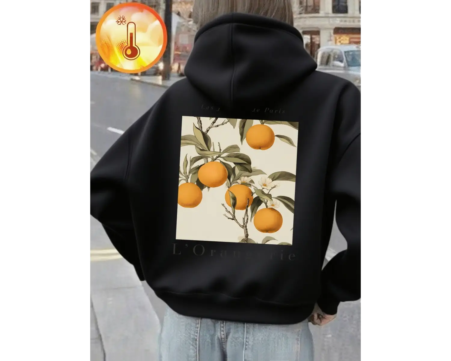 Taze Portakal Meyve Baskı Kapüşonlular Kadın Kış Polar Sıcak Kazaklar Gevşek Cep Tişörtü Raha
