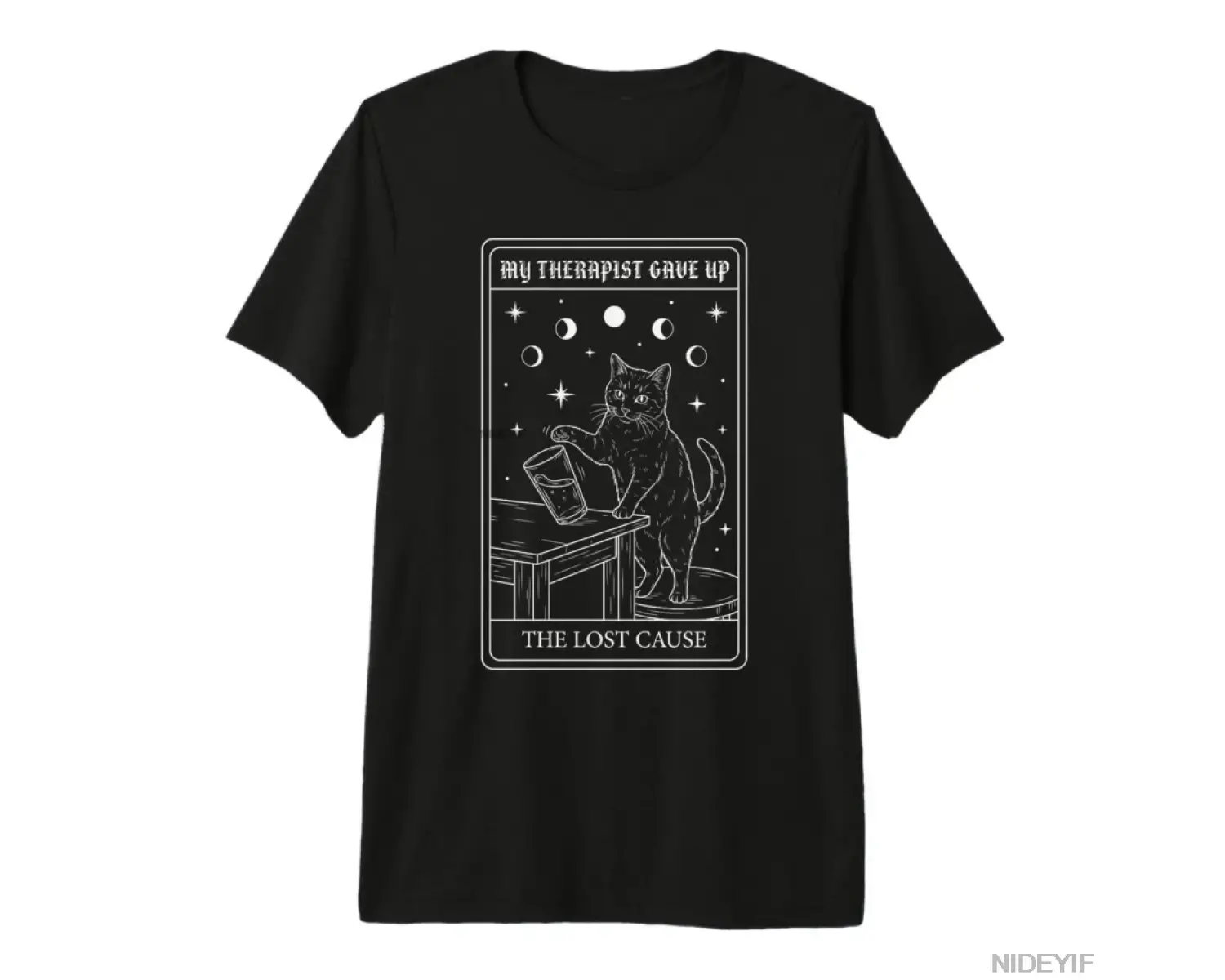 Terapistim Komik Tarot Kartı Vermeyecekçe Dedi Kedi T-shirt Erkekler Kadınlar için % 100% Pam