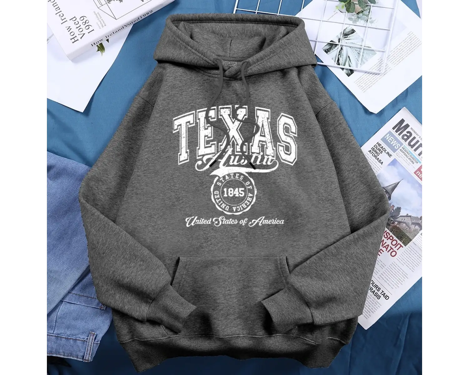 Texas Austin amerika birleşik devletleri Hoodies kadın polar ekip boyun kapşonlu yaratıcı yen