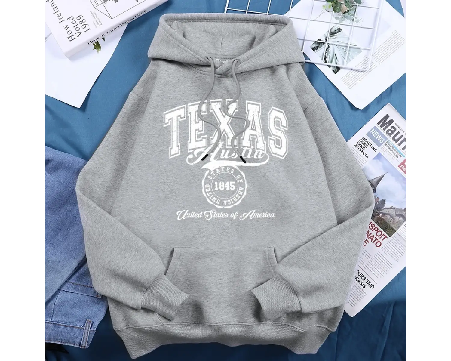 Texas Austin amerika birleşik devletleri Hoodies kadın polar ekip boyun kapşonlu yaratıcı yen