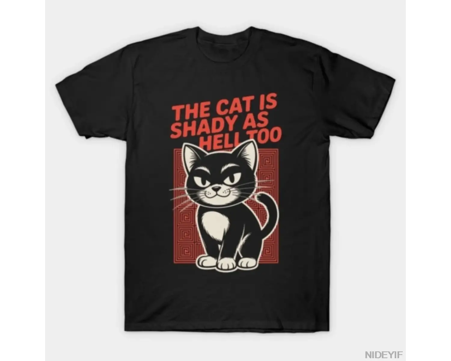 The Cat is Shady As Hell Too Erkek Kadın Tişörtü %100 Pamuklu Tişörtler Kısa Kollu Üstler 011