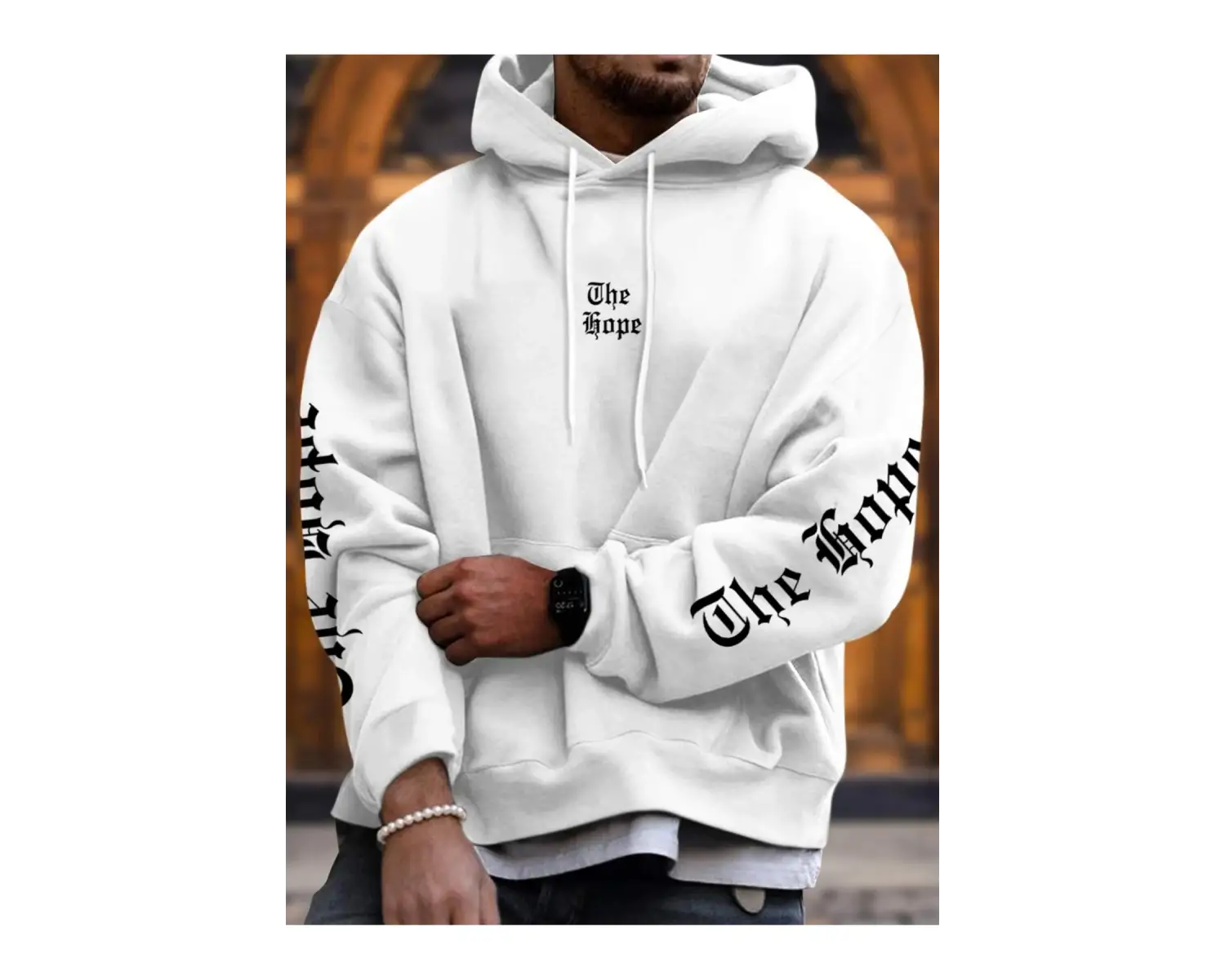 The Hope Renkli Baskılı Oversize Kapüşonlu Sweatshirt Beyaz
