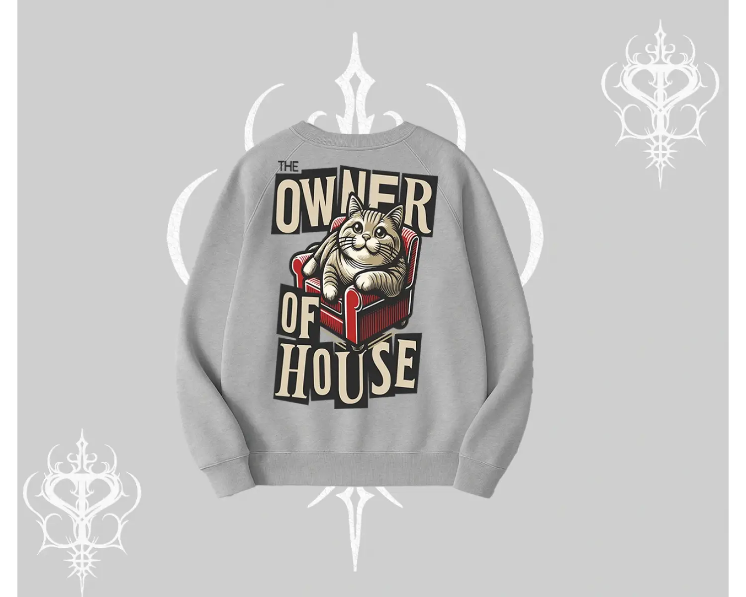 The Owner of House Kedi Arka Baskılı Biskilet Sweatshirt