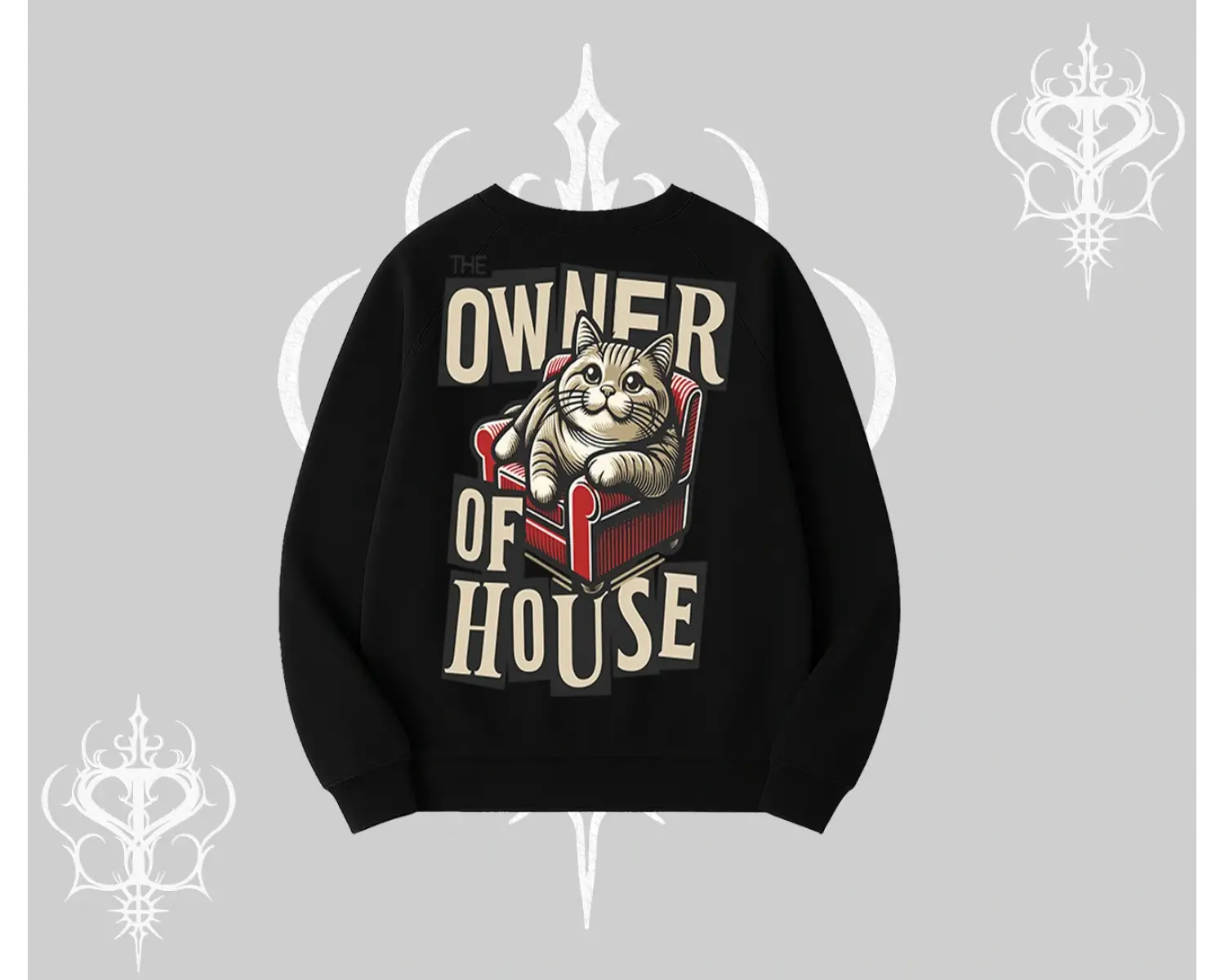 The Owner of House Kedi Arka Baskılı Biskilet Sweatshirt