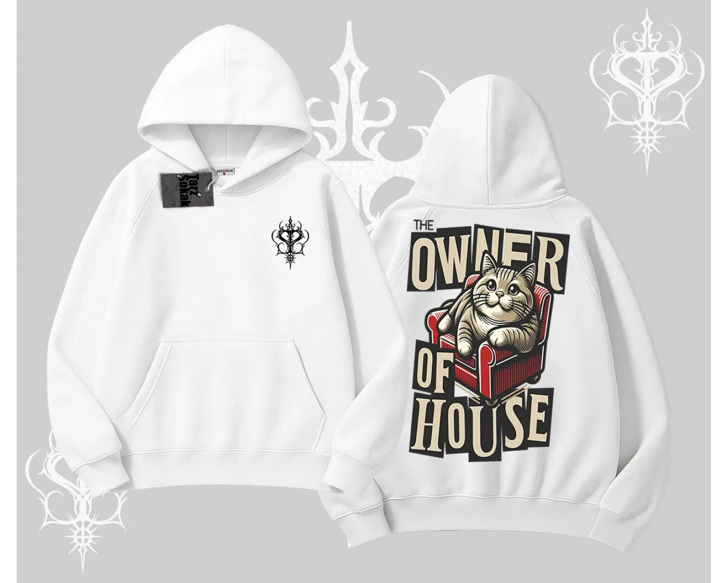 The Owner of House Kedi Arka Baskılı Kapşonlu Sweatshirt