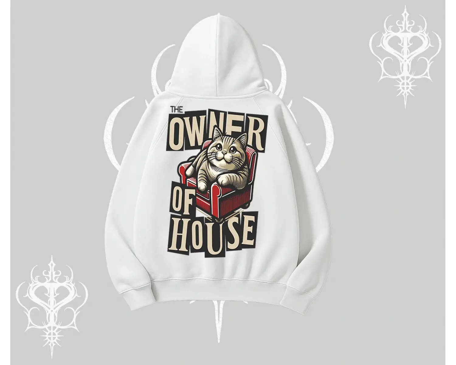 The Owner of House Kedi Arka Baskılı Kapşonlu Sweatshirt