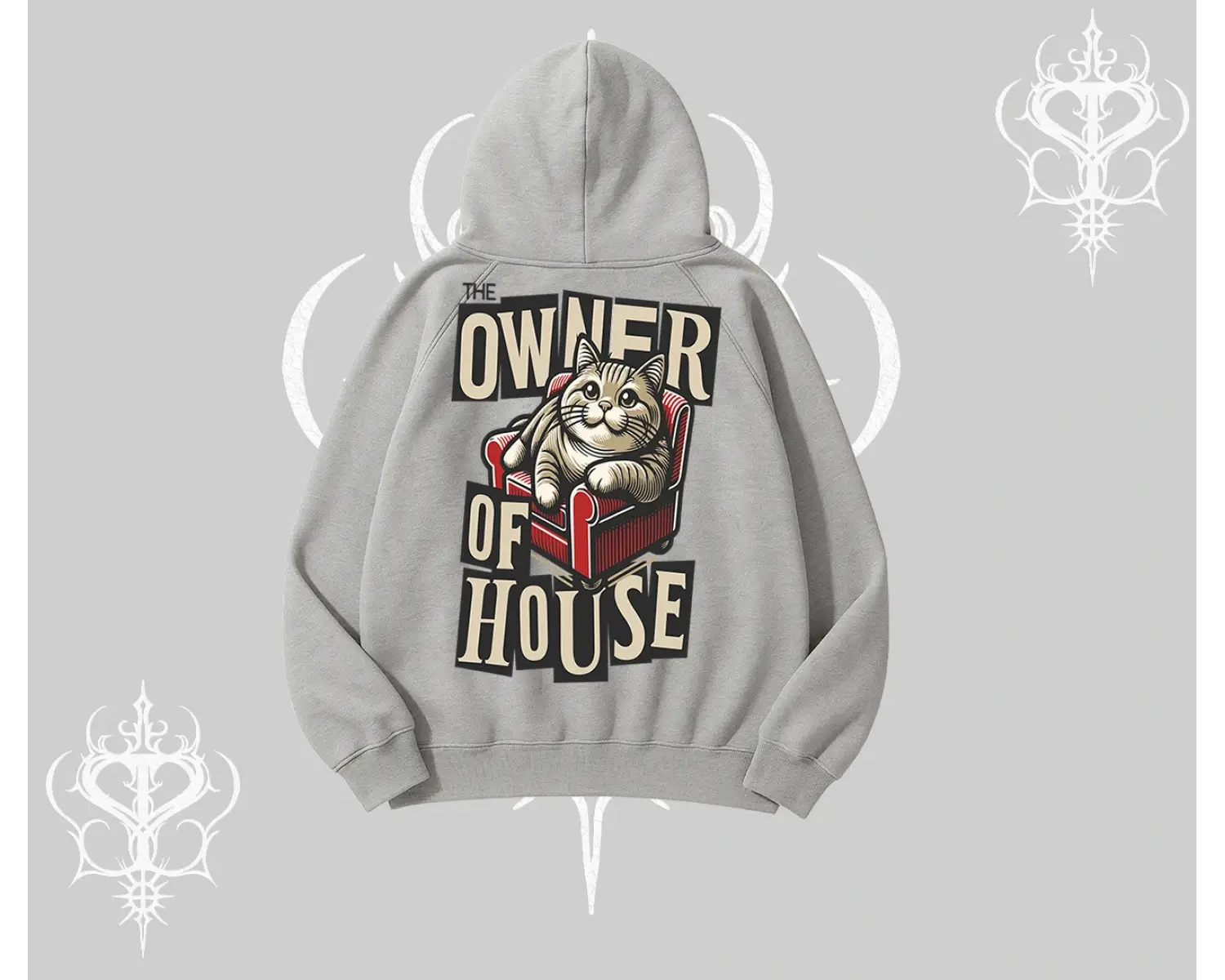 The Owner of House Kedi Arka Baskılı Kapşonlu Sweatshirt