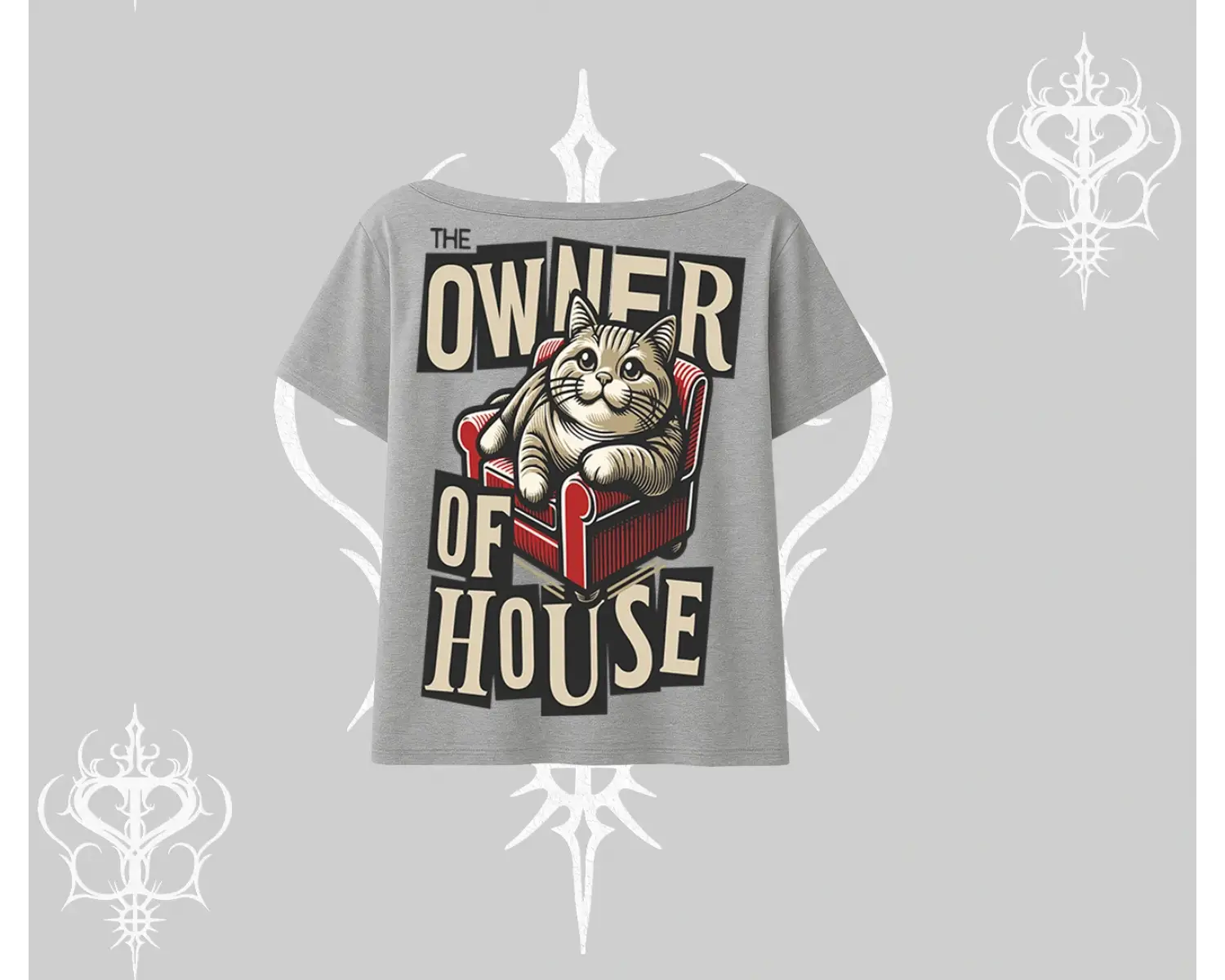 The Owner of House Kedi Arka Baskılı Kayık Yaka Tshirt