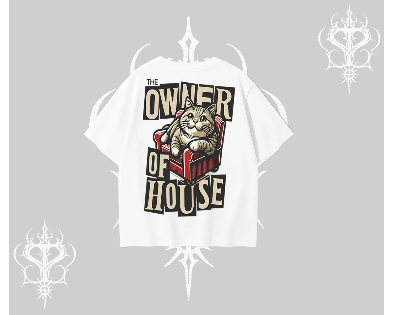 The Owner of House Kedi Arka Baskılı Oversize Tshirt