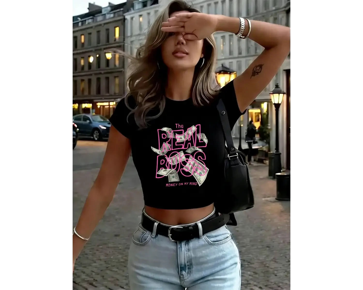 The Real Boss Money On My Mind Baskılı Kadın Babby Teeları Yazlık Yumuşak Yüksek Esnek Tişörtl