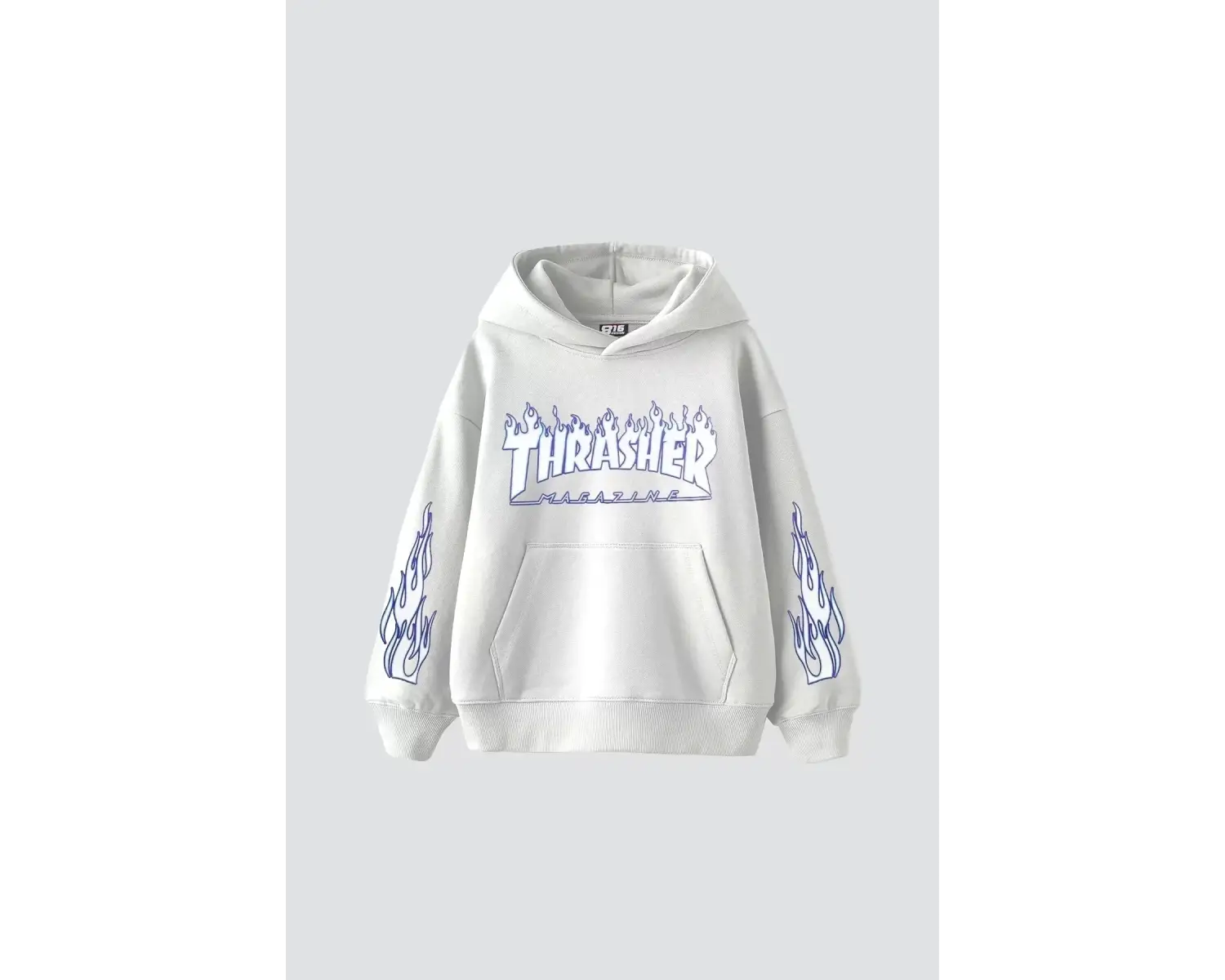 Thrasher Flam Baskılı Oversize Unisex Beyaz
