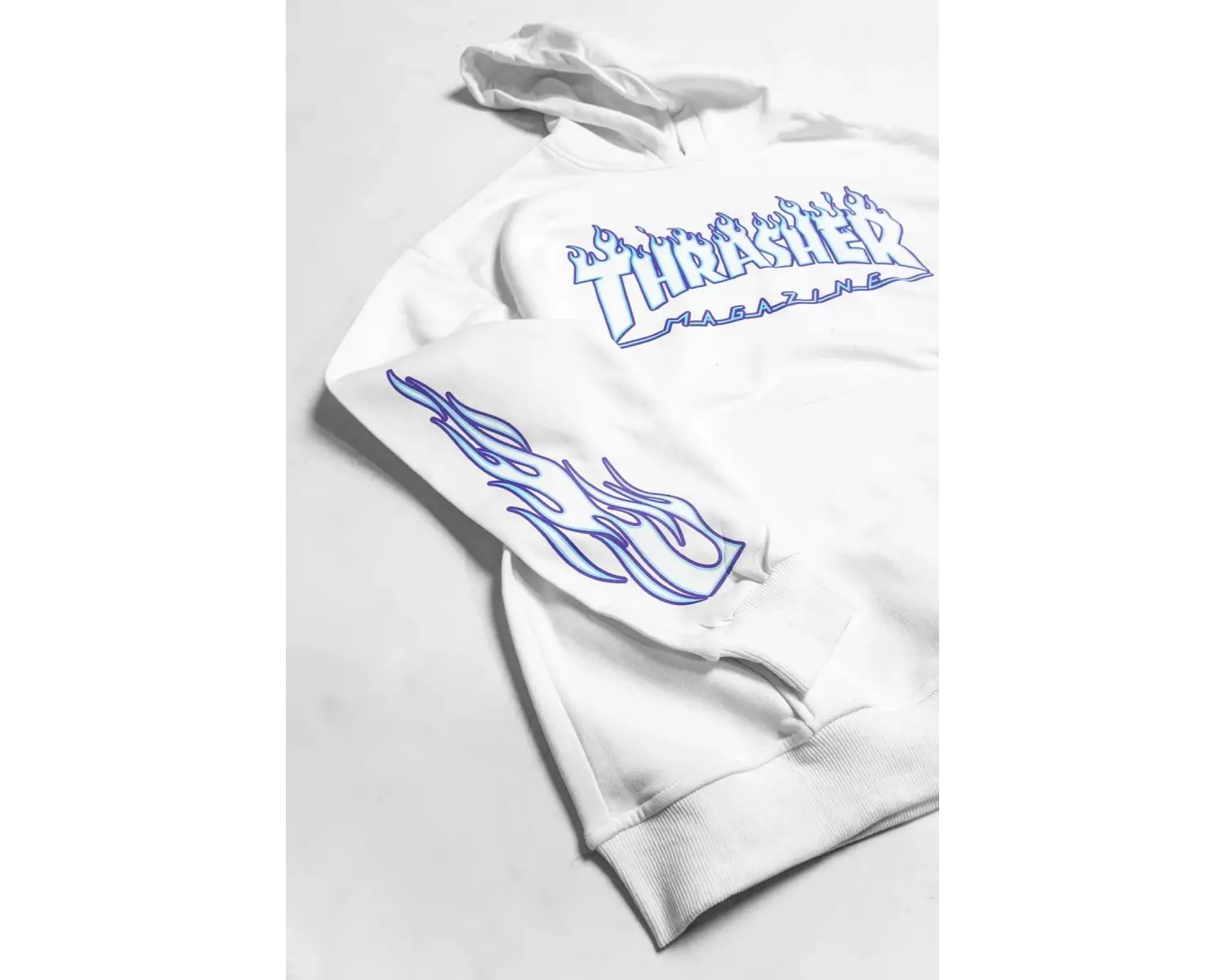 Thrasher Flam Baskılı Oversize Unisex Beyaz