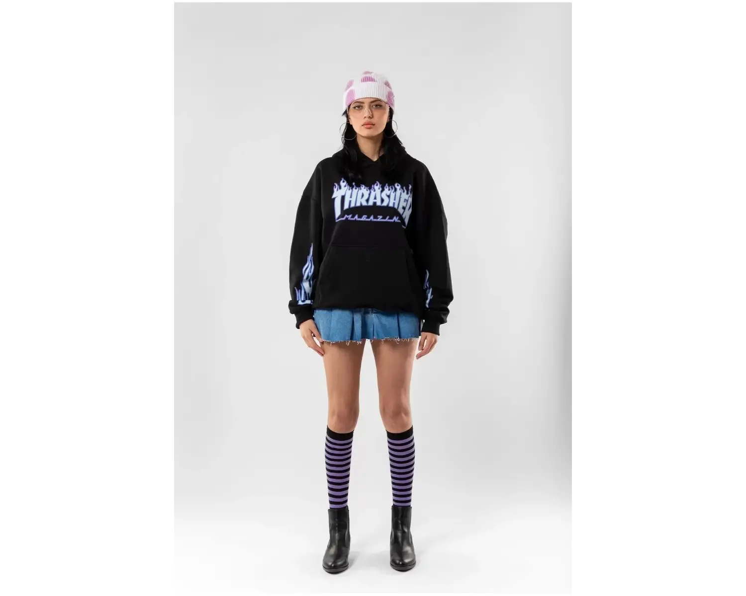 Thrasher Flam Baskılı Oversize Unisex Beyaz