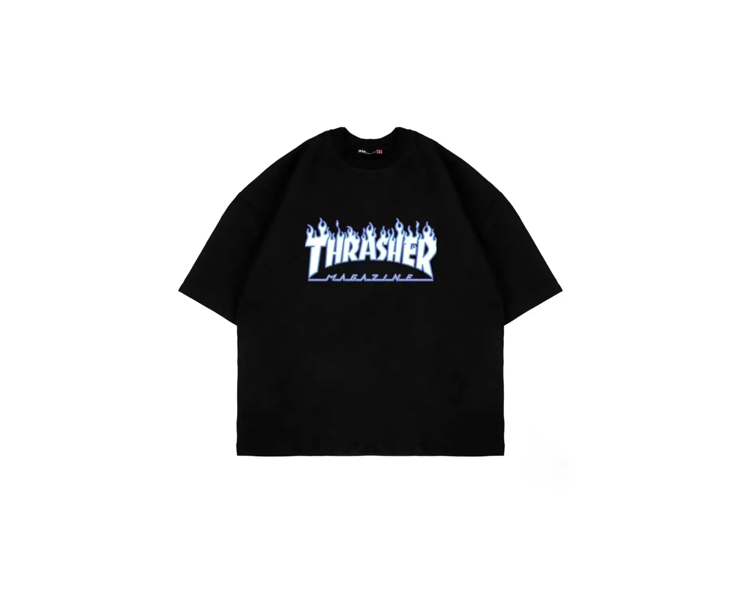 Thrasher Flam Baskılı Oversize Unisex Siyah