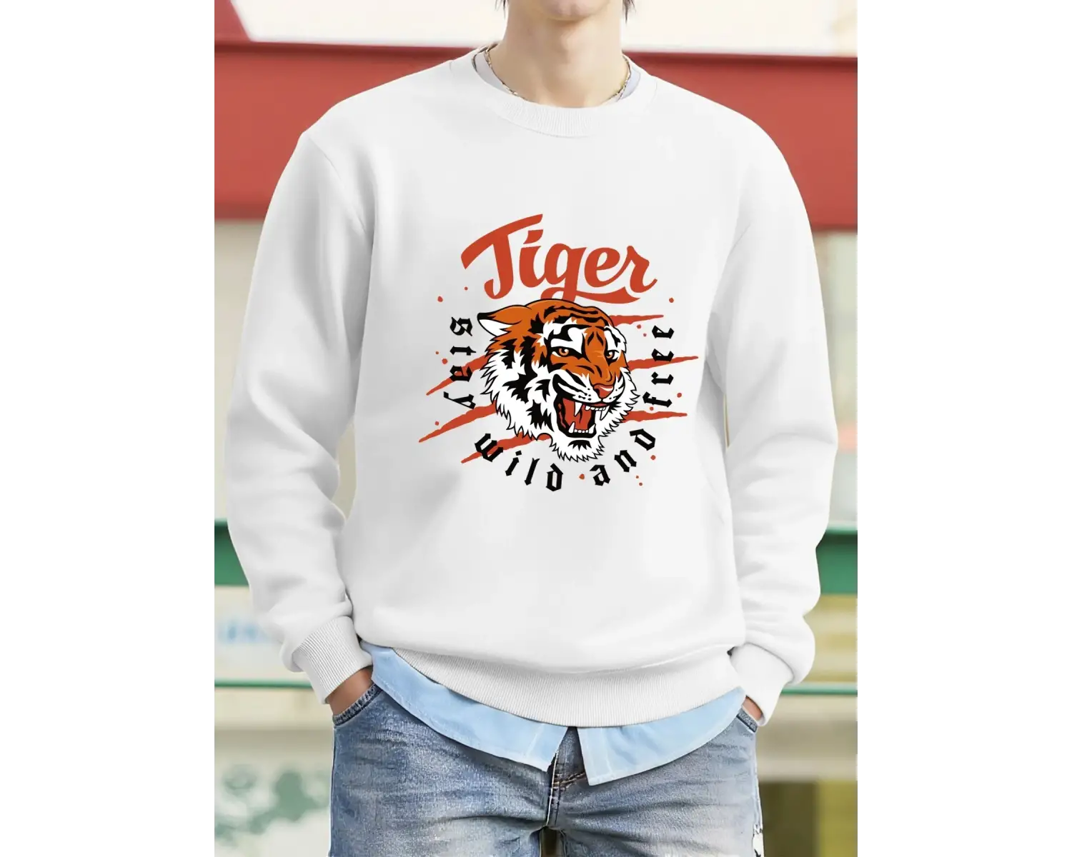 Tiger Stay Wild And Free Desen Erkek Kazaklar Polar Hip Hop Kazak Günlük Giysiler Sonbahar Bi