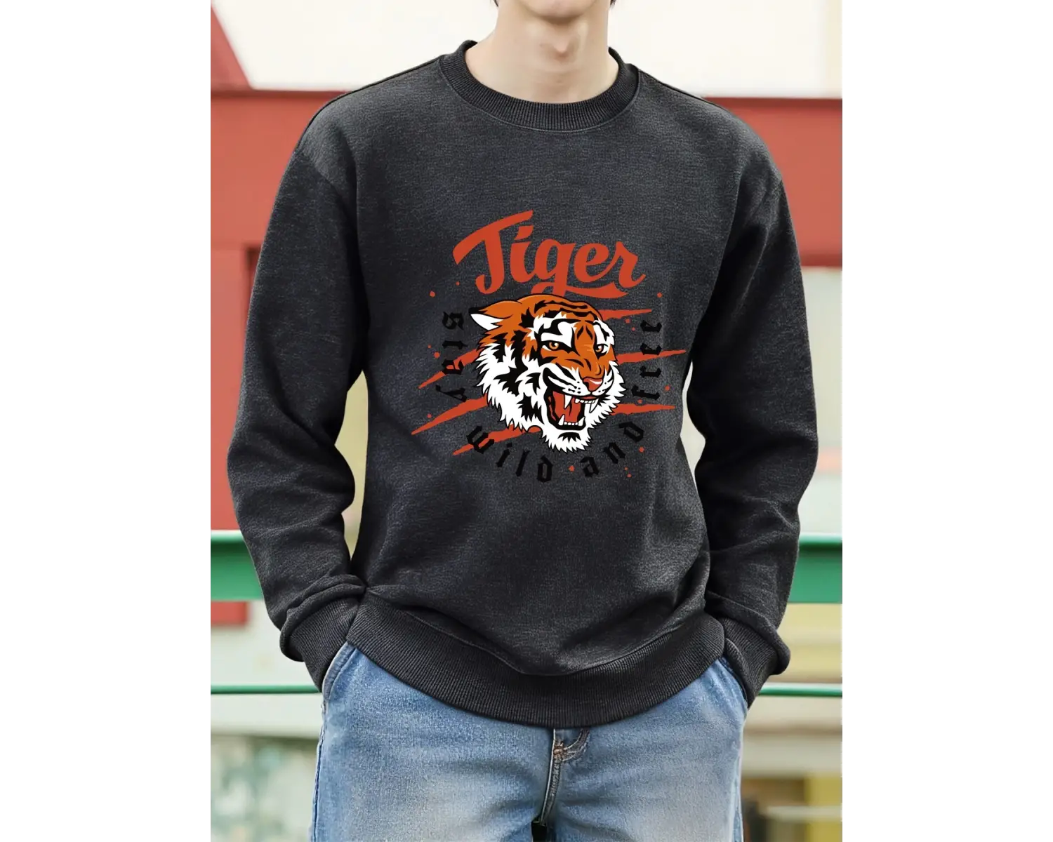 Tiger Stay Wild And Free Desen Erkek Kazaklar Polar Hip Hop Kazak Günlük Giysiler Sonbahar Bi