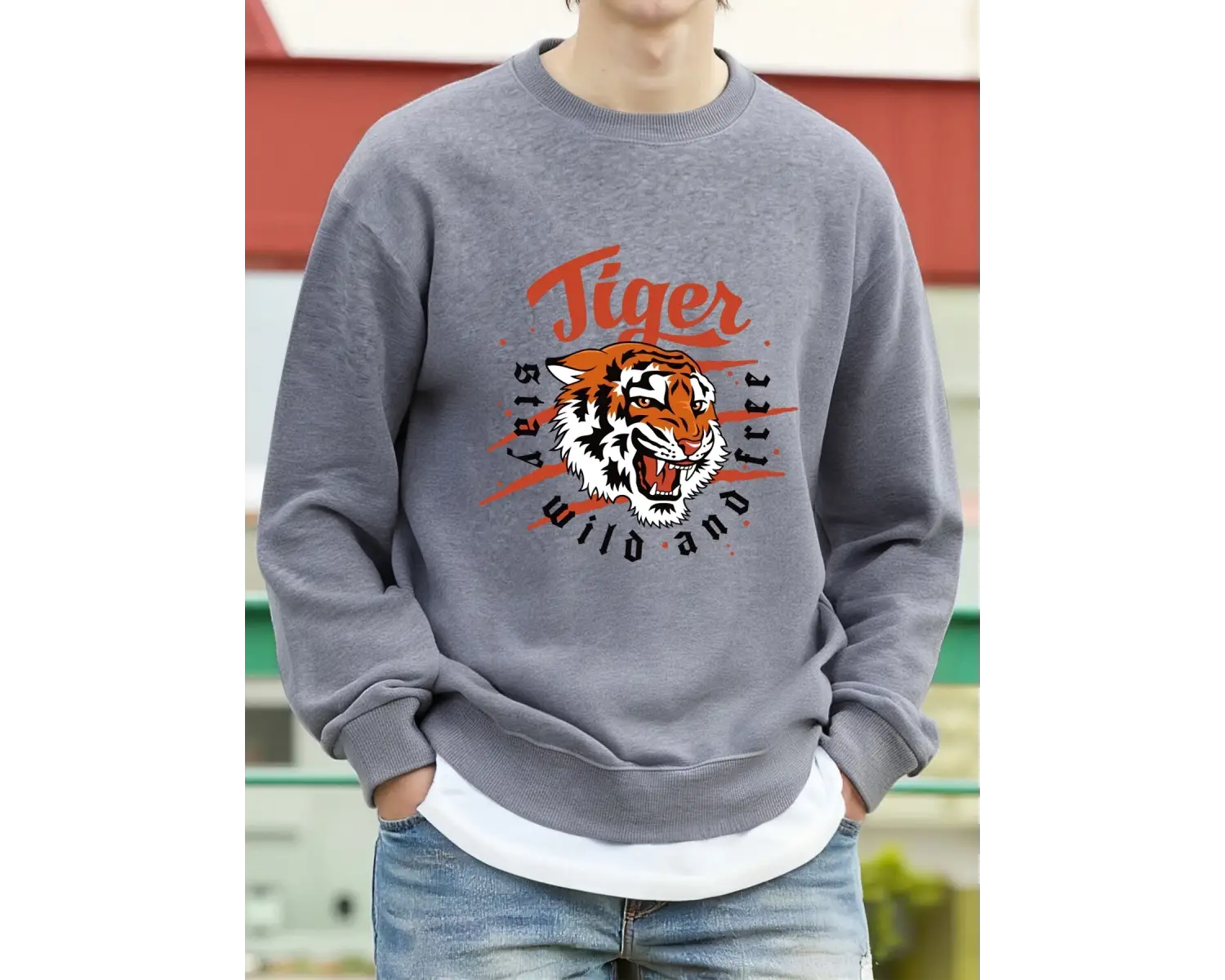 Tiger Stay Wild And Free Desen Erkek Kazaklar Polar Hip Hop Kazak Günlük Giysiler Sonbahar Bi