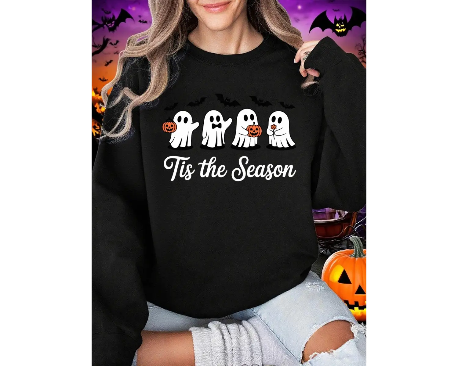 Tis Sezon Hayalet Baskılar Cadılar Bayramı Kazak Kadın Gevşek Rahat Kapüşonlular Kış Polar Sı